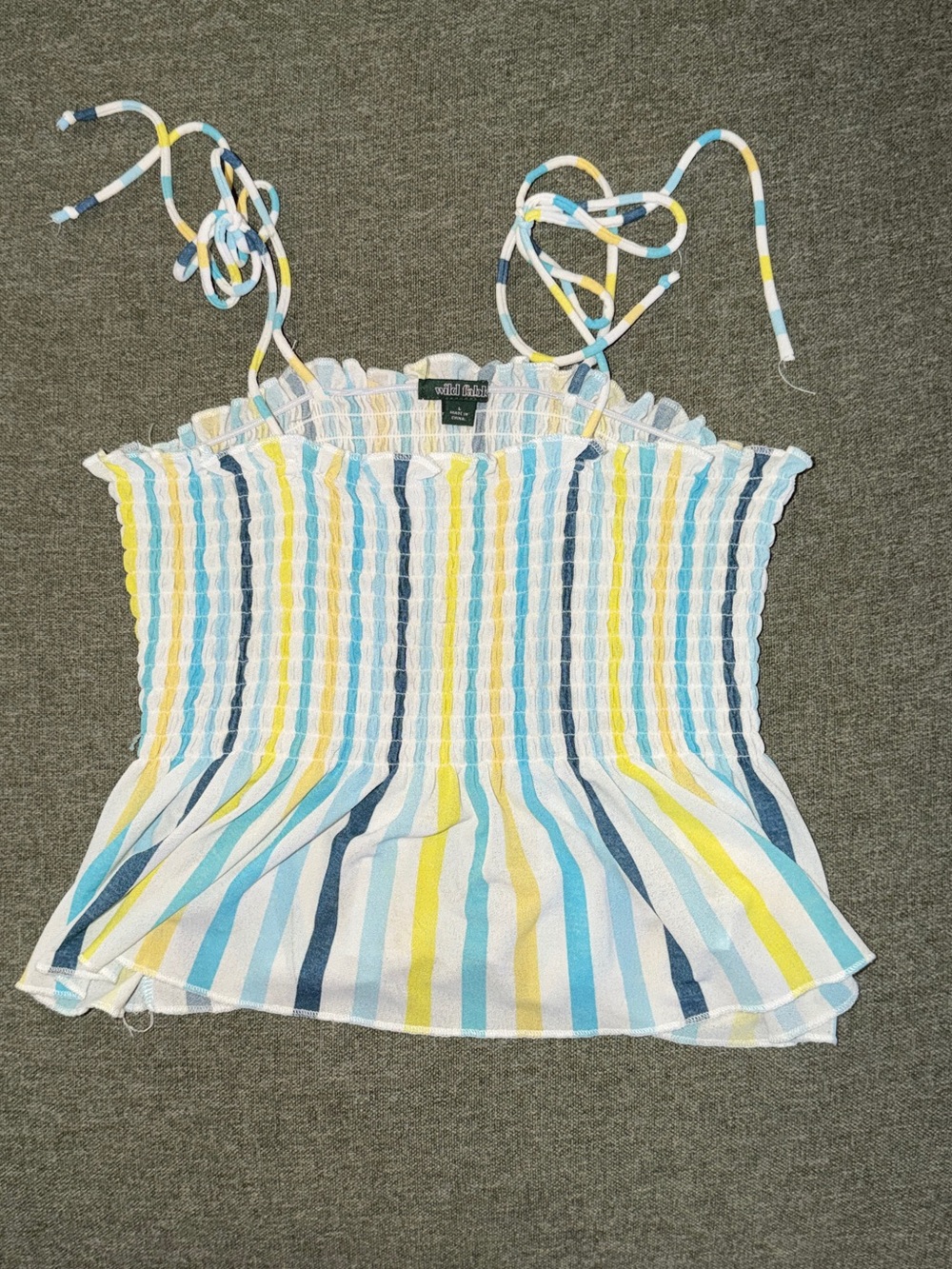 wild fable Striped Smocked Camisole - Blue, Yellow & White